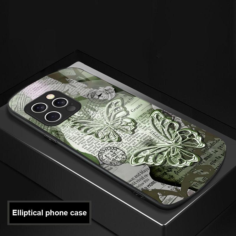 Винтажная бабочка для iPhone 16 Pro Max 15 Pro 14 13 12 Mini 11 XS Max XR 7 8 Plus SE 2022 Эллиптический стеклянный чехол для телефона