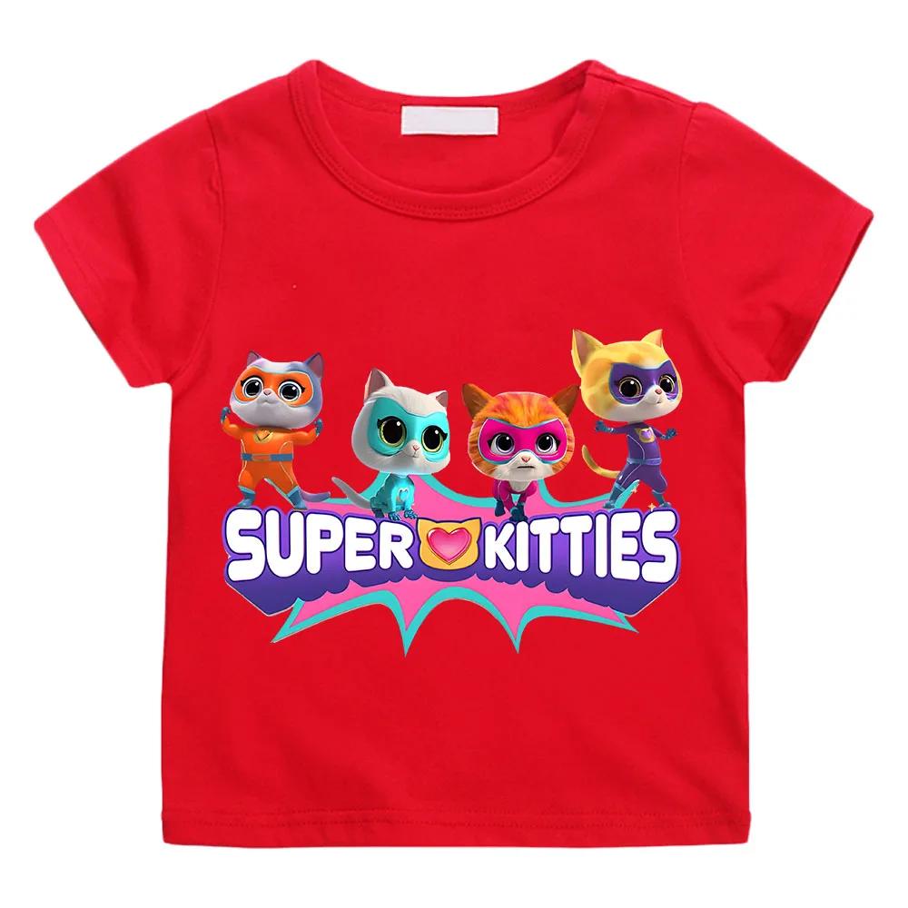 Летний топ с короткими рукавами из 100% чистого хлопка с мультяшным принтом SuperKitties