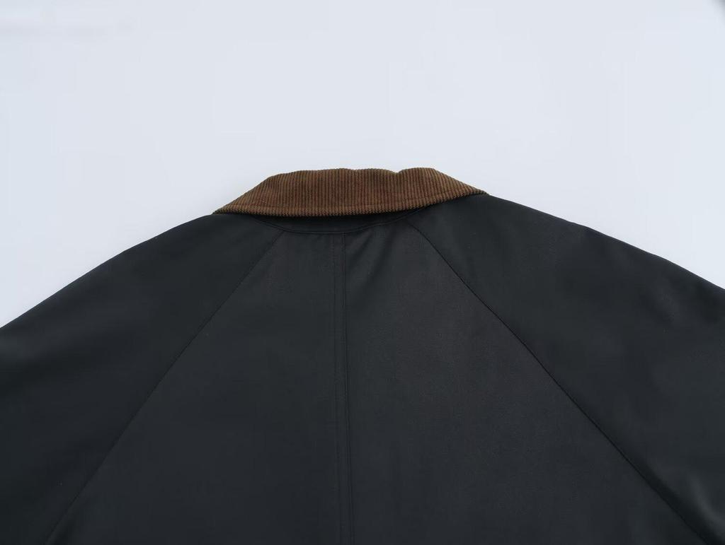 2024 Winter Women's European & American Style Corduroy Collar Waxed Leather Jacket