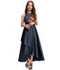 Girls Satin Formal Long Dress, Sleeveless Asymmetric Hem, Navy, Size 160