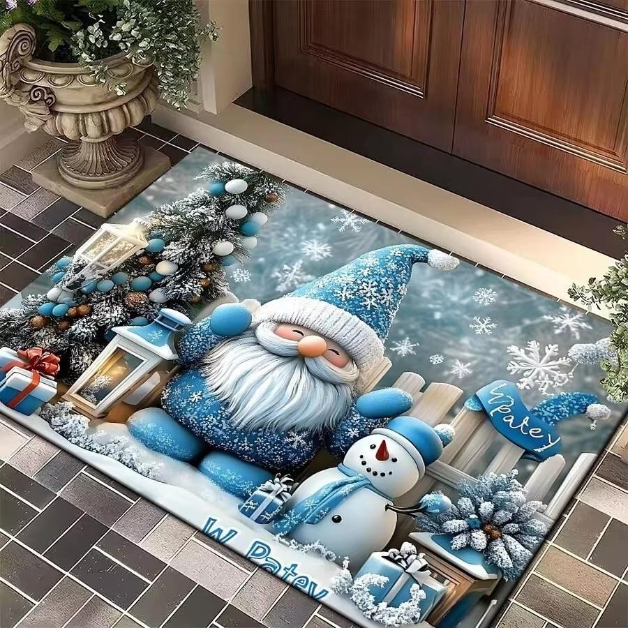 Christmas Gnome Print Doormat Black Festive Door Mat Floor for Kitchen Living Room Bedroom Bathroom Holiday for Halloween Decor