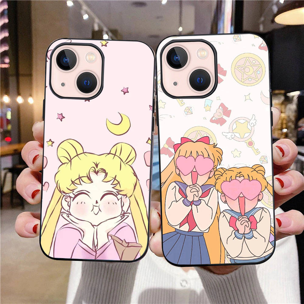 B-1 Милый черный чехол Sailor Moon для Redmi 10A 10C 12C 13C 9A 9C 9T A3X Note 10 9 9S 10S iPhone 11 12 13 14 15 16 X XS Pro Max Mini 7 8 Plus XR