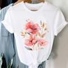 (Asian Size) Women Casual 90s Flower Trend Cute 90s Short Sleeve T Shirt Tee Top Clothing Fashion Print Lady Female Graphic T-shirts