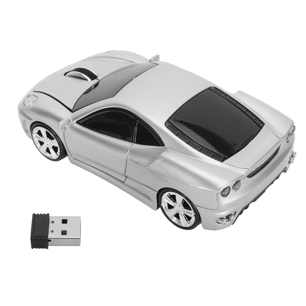 Wireless Mouse Silver Sports Car Style 2.4GHz USB Receiver 1600DPI LED Headlamp Office Mouse for
