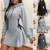 Womens Sweatshirt Dress Casual Long Sleeve Drawstring Hoodies Dress Pullover Tunic Side
