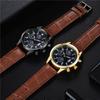 Fashion Men Black Watch Quartz Analog Watch with Calendar Leather Strap Casual Business Wristwatches