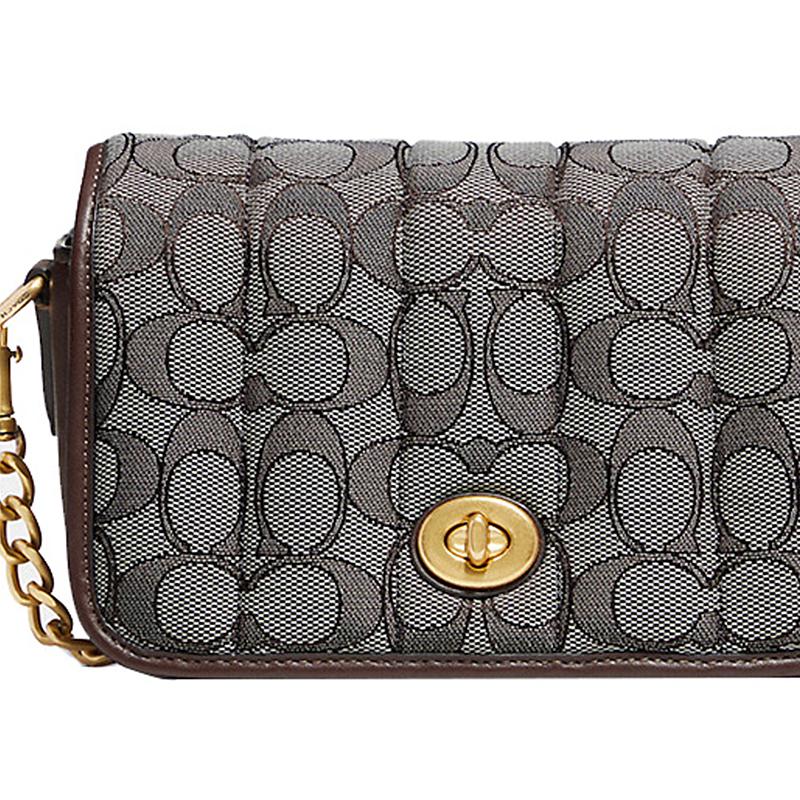 Coach Dinky 18 Классическая сумка через плечо с цепочкой и поворотной застежкой, Монограмма, Холст и Кожа, Маленькая женская сумка через плечо, Кофейно-коричневая C5281-B4S0M