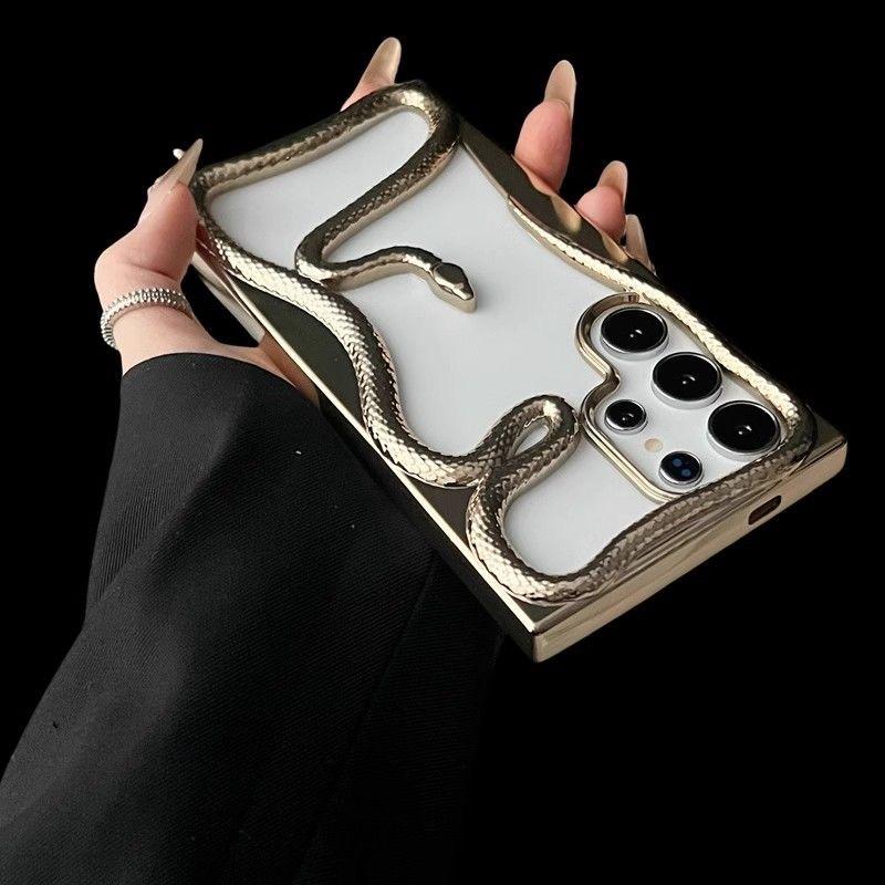 3D Змеиное покрытие Мягкий силиконовый чехол для телефона для Samsung S25 Ultra и других - Ударопрочный, Полый дизайн в нескольких цветах