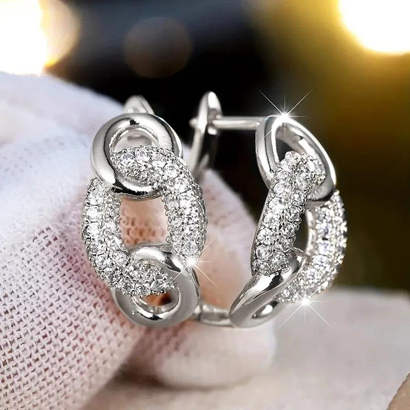 Серьги-кольца Huitan Charms Chain Link Design, изящные модные украшения для свадьбы, ослепительные кубические цирконии, аксессуары для пирсинга