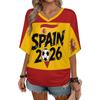 Womens V Neck Short Sleeve Pullover T Shirt Turkey 2026 Letter Print Casual Loose Fit Top for Football Supporters