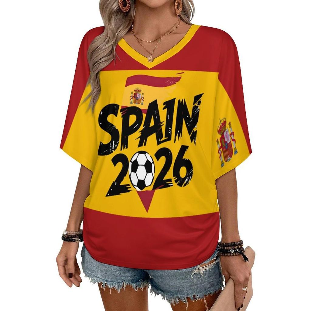 Womens V Neck Short Sleeve Pullover T Shirt Turkey 2026 Letter Print Casual Loose Fit Top for Football Supporters