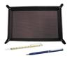 Leather Pen Tray with Slide Measuring Stick and Slim Rotating Ballpoint Pen Japanese-made Chocolate-colored Set, Blue, TRATYO-708W-PD04-L