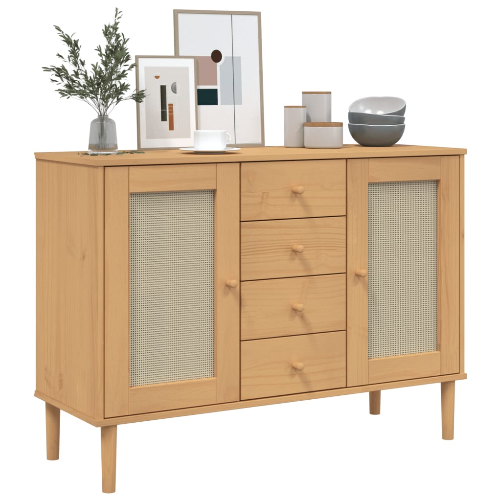 SENJA Sideboard Rattan Style Brown 112 x 40 x 80 cm Pine Wood