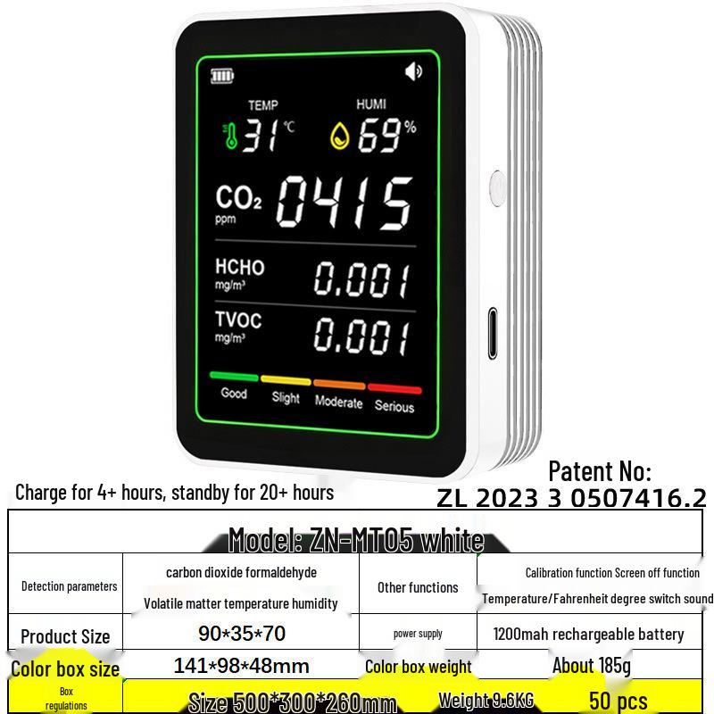 Детектор углекислого газа с датчиками PM2.5/PM1.0, формальдегида, TVOC, температуры и влажности