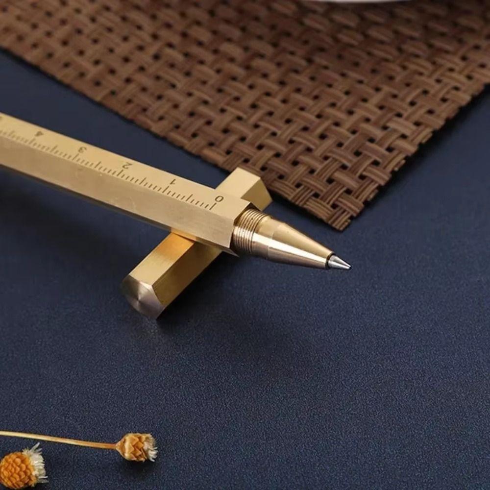 Vintage Metal Neutral Pen Six Edged Hexagonal Pen Educational Brass Signature Pen Business Gift