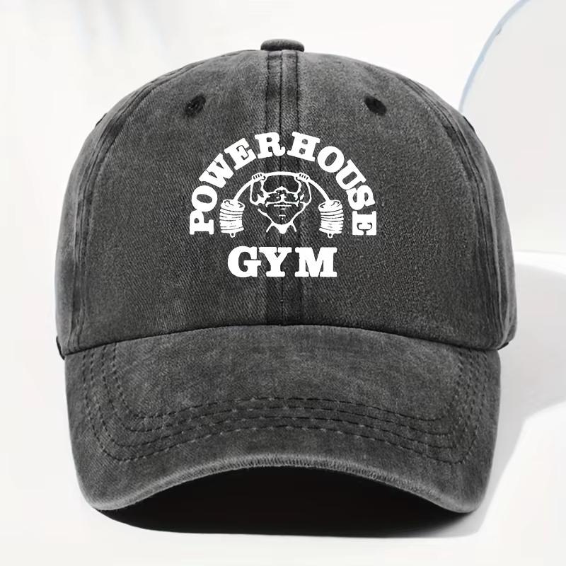 Унисекс Винтажная стираная бейсболка POWERHOUSE GYM с принтом, регулируемый дизайн, подходит для всех сезонов, для улицы и повседневного ношения