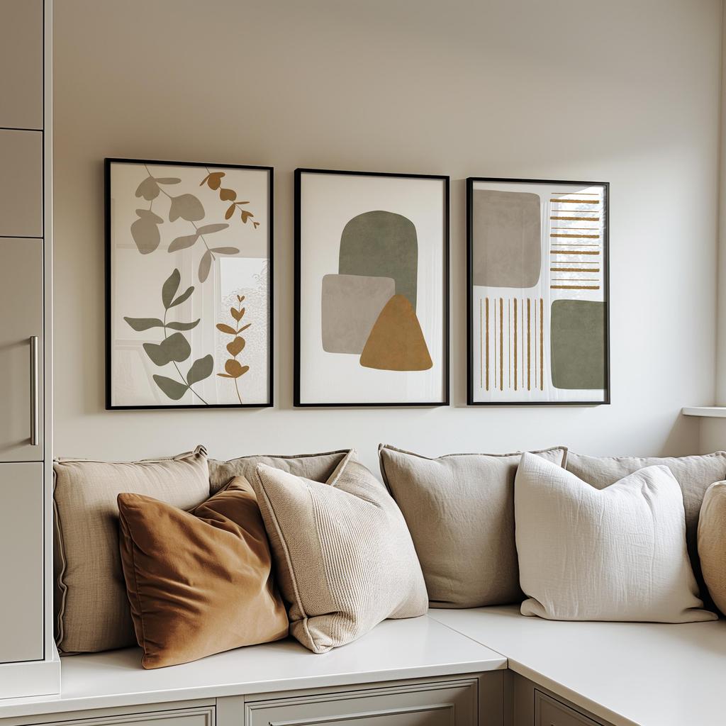 Boho Abstract Wall Art Set of 3 Neutral Botanical Prints Earthy Japandi Decor Minimalist Geometric Posters Modern Home Print
