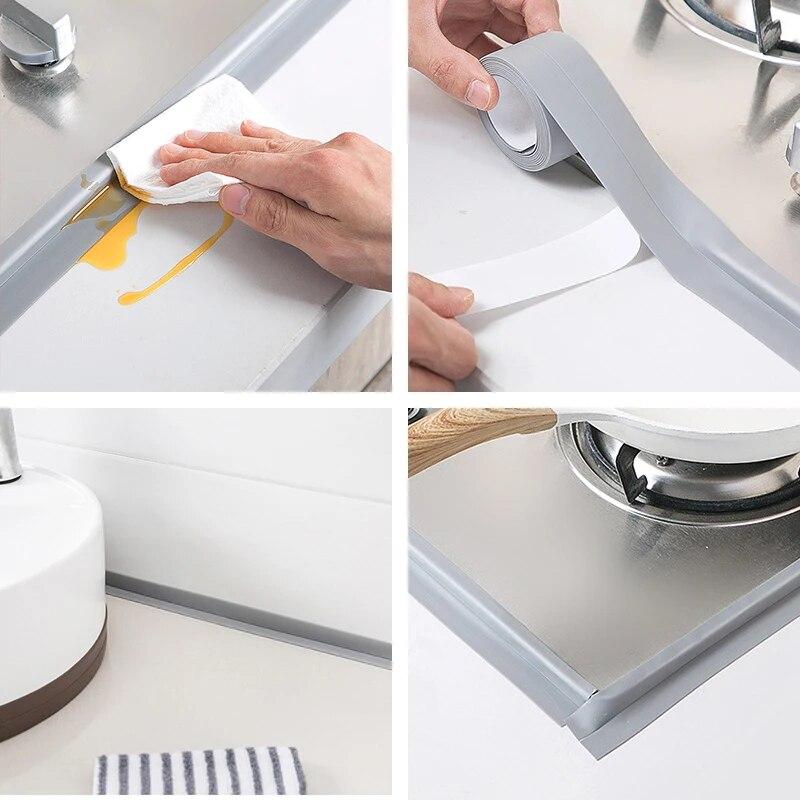 5PCS 3.8*3.2m PVC Sealing Strip Tape Bathroom Bath Toilet Caulk Tape Self Adhesive Waterproof Mildew Proof Tapes For Kitchen Sink Wall Corner