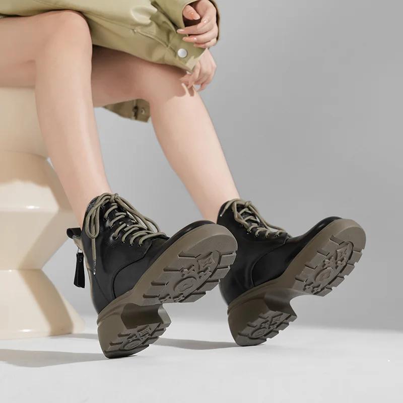 Женские ботинки из натуральной кожи Весна Осень Обувь на платформе для женщин Модные ботинки на шнуровке Европейская женская обувь Ботильоны для женщин