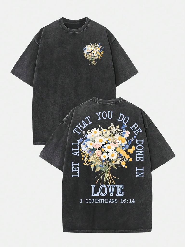 Fashion Flower Tshirt Harajuku Gothic Yk Washed Oversized T Shirt Summer Short Sleeve Cotton Tee Tops Mens Clothing