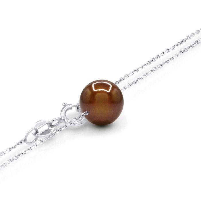 Collier - PEARLS & COLORS - Perle de culture d'eau douce ronde - Perle chocolat - Argent 925 - Qualité AAA+