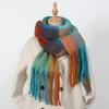 Winter Female Lattice Imitation Cashmere Scarf for Women Thick Warm Pashmina Bufanda Shawl Rainbow Tassel Echarpe Poncho Stoles