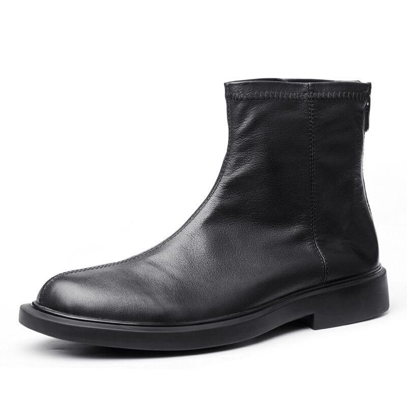 Men's Genuine Leather Martin Mid-Cut Casual Boots with Velvet Lining - Trendy All-Match Design for Spring and Autumn