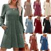 2025 Trendy Women's Square Neck Lantern Sleeve Babydoll Dress with Pockets