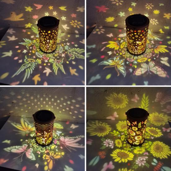 Decorative Garden Lights Solar Powered Waterproof Metal Floral Outdoor Lanterns Pattern Warm Glow Ambient Light