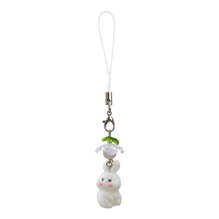 Sweet Flocking Rabbit Mobile Accessory Soft Rabbit Phone Chain Phone Decoration For Commuting And Shopping Adventures