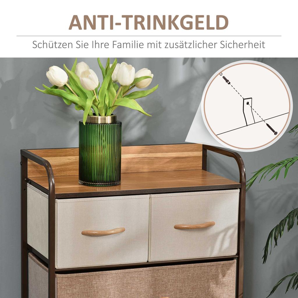 5-Drawer Dresser Tower 3-Tier Storage Organizer with Steel Frame Wooden Top for Bedroom Hallway Closets