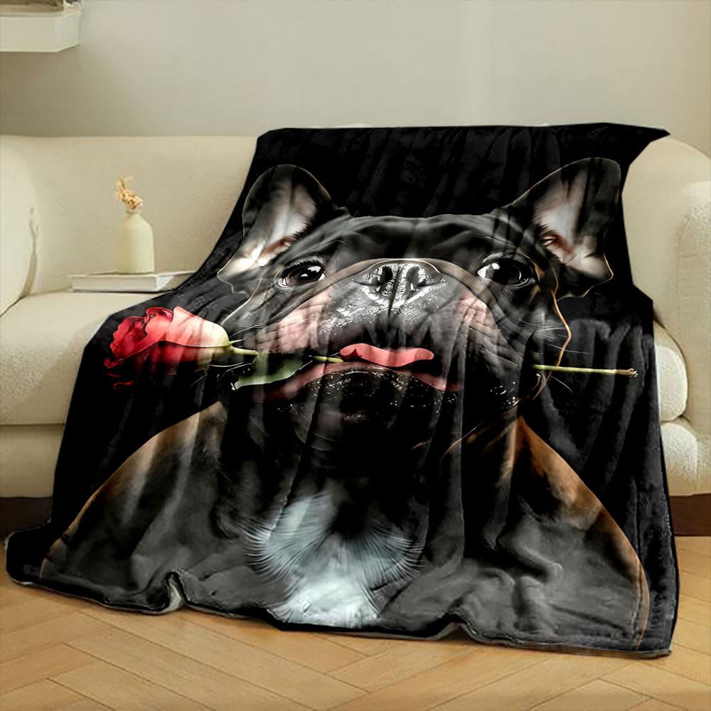 French Bulldog Rose Blanket bedroom Blanket for Livingroom Couch lunch break Soft throw for Friend's festival Gift