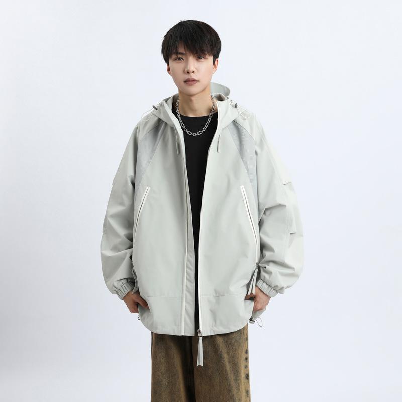 Куртка мужская осенняя свободная ветрозащитная водонепроницаемая куртка большого размера с увеличенным капюшоном для активного отдыха