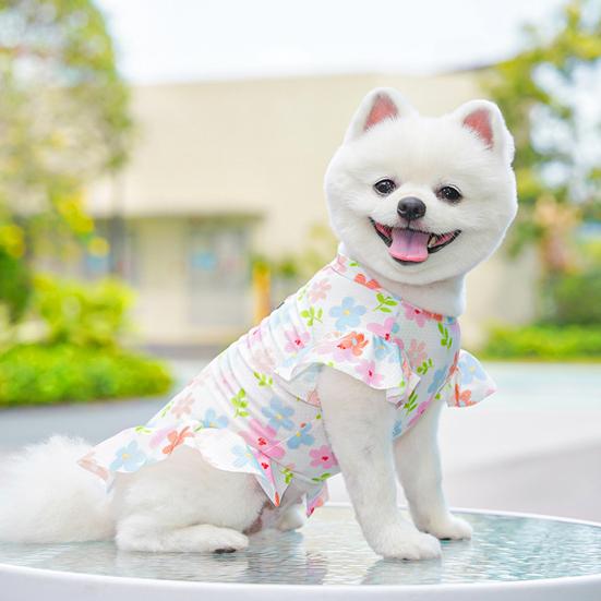 Cherry/Flower Printed Dog Dress Summer Pet Princess Skirt for Small Medium Girl Dogs Cats Cute Pet Apparel for Birthday Party