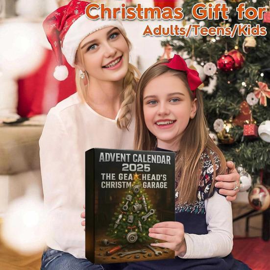 Календарь Адвента для автолюбителей 2025 24-дневная коробка для отсчета до Рождества с акриловыми миниатюрными автозапчастями, инструментами, автомобильными праздничными подарками для автоэнтузиастов