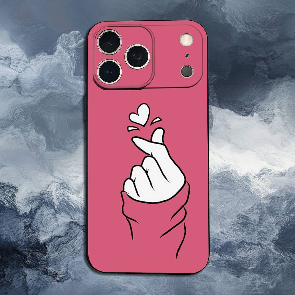 Милый Чехол Рука Сердце Для iPhone 12,14,15,16,11,17,13,X,Mini,SE,XS,Plus,Pro,Max,8,7,XR,Мягкий Силикон Черный