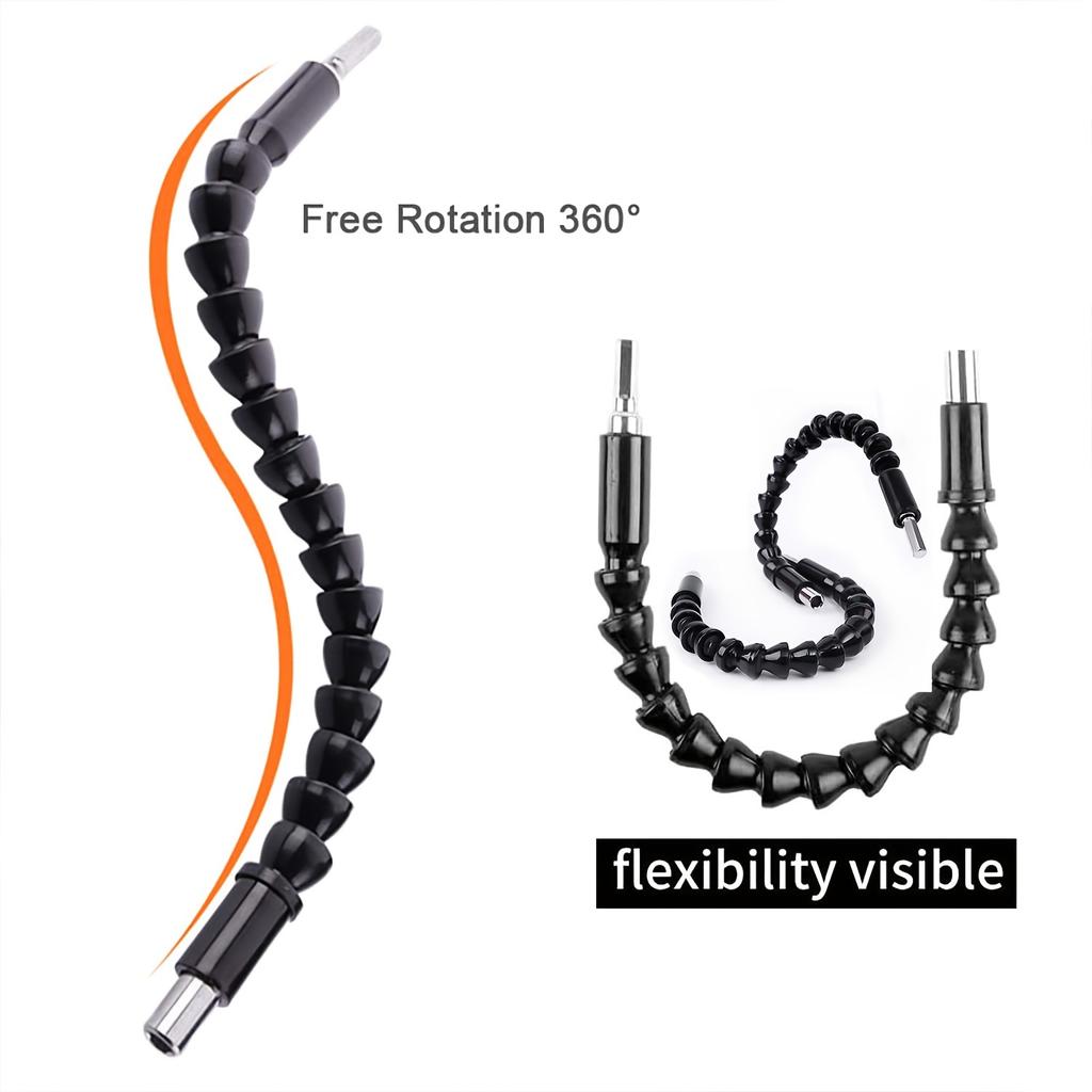 360-Degree Rotation Flexible Drill Bit Holder - High Carbon Steel, Hexagonal Head, Durable Black Coil Cable, Ideal for Drilling and Rotating Tools,