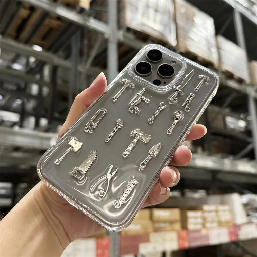 Креативный ручной чехол-вилка и нож прозрачный для iPhone 17 Air 16 Pro 15 13 14 12 11 Pro Max 14 Plus 12mini X XR XS Эпоксидный мягкий чехол