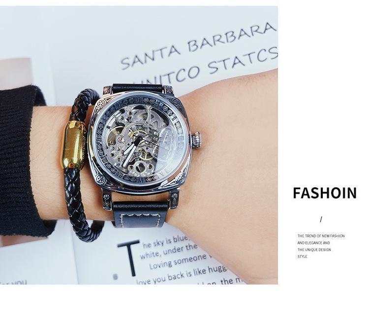 Fenshi FENSIR 8837 Мужские автоматические механические часы - Полый дизайн, Водонепроницаемые, Повседневный ремешок.