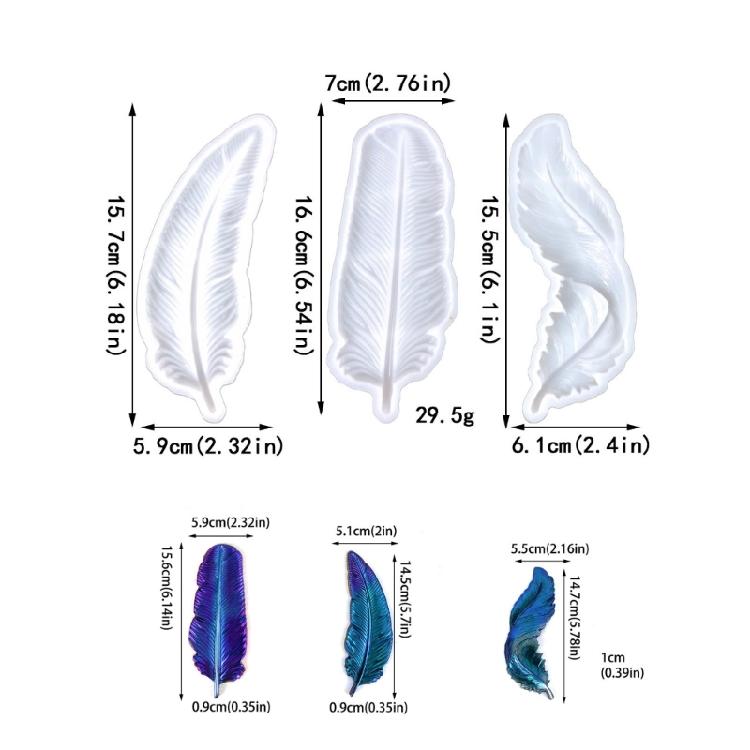 3 шт. 3D формы в виде перьев, силиконовые формы для перьев, формы для ювелирных подвесок, материалы для рукоделия для брелоков