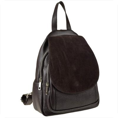 Backpack Made of Genuine Leather, Italian Chocolate Brown, Borse In Pelle, Suede Flap
