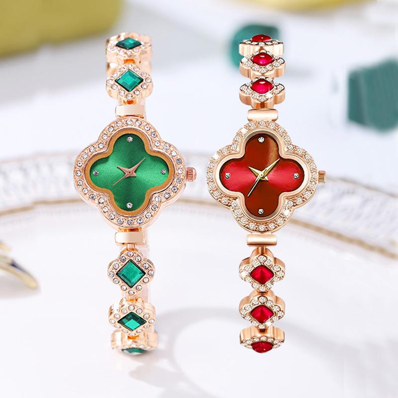 Женские часы женские премиум женские часы зеленые кварцевые часы с бриллиантами браслет-клевер