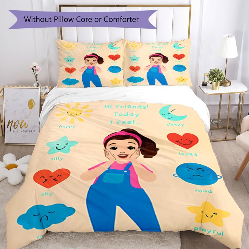 3pcs Ms. Rachel Educational Adventures pattern bedding set duvet cover set includes duvet cover &pillowcases, perfect all season bedroom decoration &