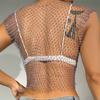 Leqoel Sexy Mesh Out Backless Tank Hollow Summer Rhinestones Tops New Fashion Party See Through Fishnet Crop  for Women