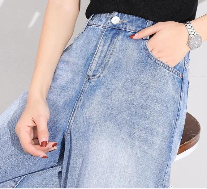 Women Jeans Cotton Full Length Softener Wide Leg Pants Bell-bottoms Loose Girls Jeans
