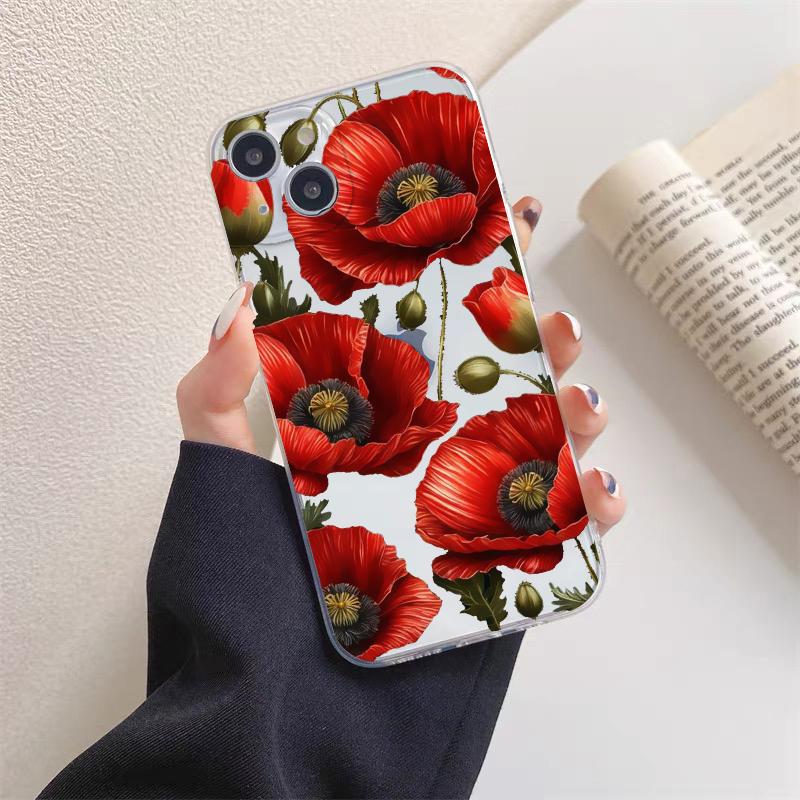 Цветок Мака Горячий Красный Прозрачный Чехол Для iPhone 15 11 14 Pro Max 12 13 Pro Max Mini XS X XR SE 2020 7 8 Plus Прозрачная Крышка
