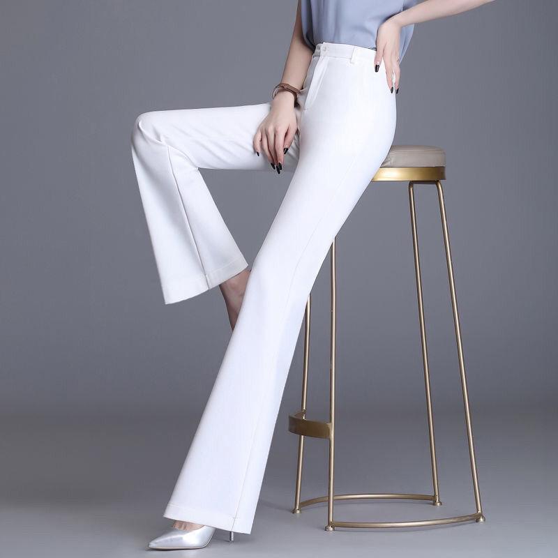White High-Waist Flared Pants - Women's Loose Fit, Korean Style, Wide-Leg, Slim Fit, Versatile Casual Wear