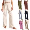 Women'S Summer Linen Blend Ultra Wide-Leg Pant Long Slacks High Waist Trousers Pocket