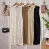 Fashion Sleeveless Knitted Thin Women Cover Up O-neck Casual Loose Dress Hollow Out Split Blouse Solid Color Elegant Summer Tops Long Shirts