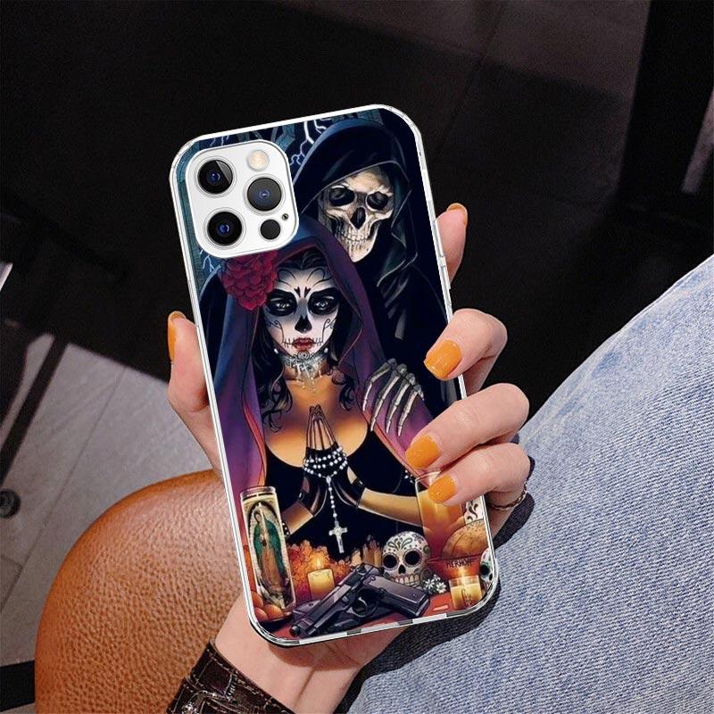 Catrina Beautiful Rose Girl Skull Phnoe Case for Iphone 17 Air 16 11 12 13 Mini 14 Plus 15 Pro Max 7 8E SE 2020 16ProMax Phone C